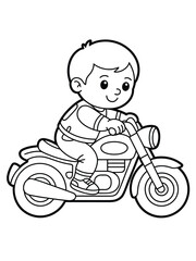 Child riding a motorcycle isolated on white background, Vector, illustration