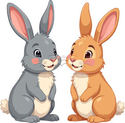Cute rabbit duo illustration isolated on white background, cartoon bunny pair clipart