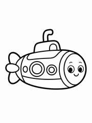 Cartoon submarine with smile isolated on white background, Vector, illustration
