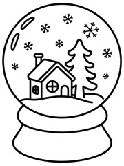 Cozy cottage in a snow globe isolated on white background, Vector, illustration