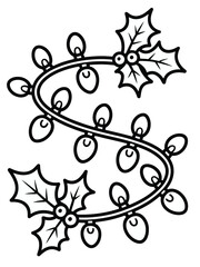 Holiday garland with lights and holly isolated on white background, Vector, illustration