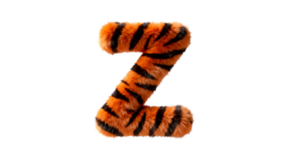 3D Render of a Tiger Fur Letter Z, Alphabet, Animal Print, Bold, Graphic Design Element, Isolated on White Background, Copy Space
