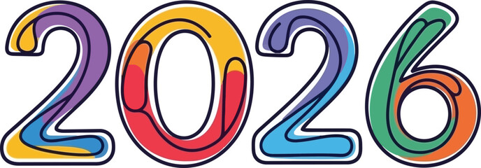 Liquid fluid 2026 typography with colorful blob shapes and curves