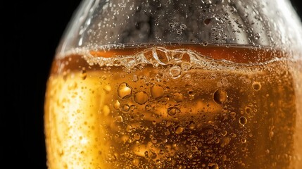 Bubbling monocane beverage close-up shot dark background captivating visuals