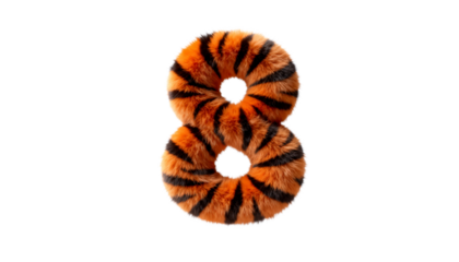 Transparent PNG Tiger Alphabet Number 8, Realistic Fur Texture, Bold Orange and Black Stripes, Playful and Wild Design, Ideal for Graphic Design and Branding Projects with Copy Space