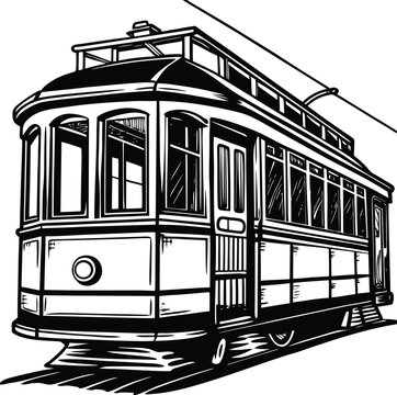 Vintage Streetcar with Large Windows and Curved Roof