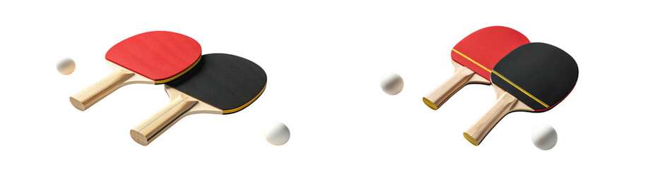 Pair of table tennis paddles and balls isolated on transparent background