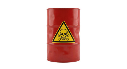 Red Toxic Waste Barrel with Skull and Crossbones Isolated on Transparent Background