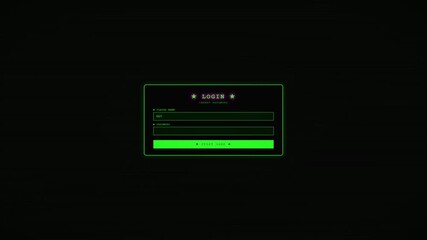 Computer administrator login animation shows process of gaining access and getting hacked