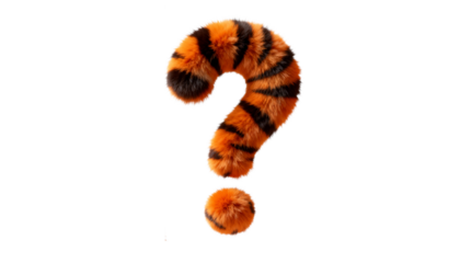 Transparent PNG Tiger Question Mark Symbol 3D Render Wallpaper with Copy Space, Whimsical Furry Design for Creative Projects and Marketing