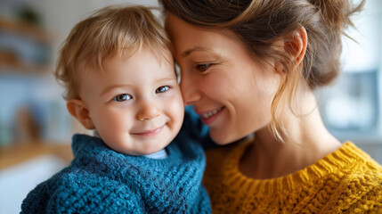 Happy toddler with parent together, joy family love expressing, heartwarming relationship ideal, parenting lifestyle childhood, tender bonding moment, defocused background, with co