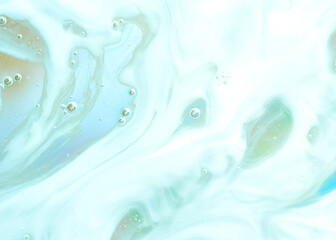 Light turquoise liquid abstract photographed in macro with gentle motion and airy texture. Suitable for minimal design, wellness branding, modern backgrounds, and calm visual concepts. Copy space