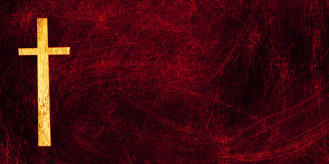  bright golden yellow textured cross with red and black scratched canvas