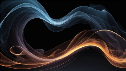 Smooth abstract blue smoke waves create a flowing fractal pattern of magic light and swirling energy over a black backdrop design © SAHAD