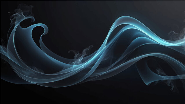 Smooth blue flowing smoke waves create an abstract fractal pattern with a motion design of swirling light curves on a black background - Powered by Adobe