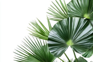 Green fan palm leaf isolated on white background for tropical design