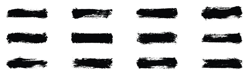 Brush stroke. Black set paint, ink brush, brush strokes, brushes, lines, frames, box, grungy.  Set of brush Black Paint Strokes using a thick brush © MDASADUL