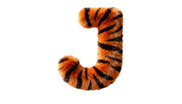 3D Render Wallpaper of a Fluffy Tiger Print Letter J with Copy Space, Perfect for Modern Animal Themed Designs and Wildlife Graphics