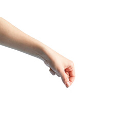 Female Hand Reaching Down on White Background