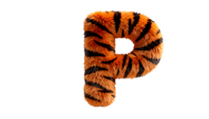 3D Render Wallpaper of a Fluffy Tiger Print Letter P with Copy Space, Perfect for Modern Design and Branding Projects