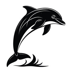 Black and white vector dolphin silhouettes jumping and swimming © Insa Batool