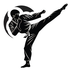Fototapeta premium Ultra clean black and white 2d vector silhouette of a karate man