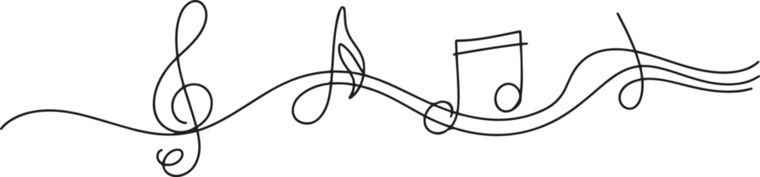Continuous one line drawing abstract music note background, notes vector illustration. Outline sketch of sound. Scribble hand drawn doodle sketch minimalism style. one line Icon drawing