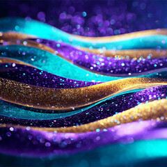Glitter Golden Blue Violet Wave Stripes Design Sparkle Motion Lines with bokeh effect background