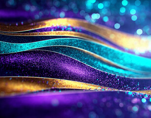 Glitter Golden Blue Violet Wave Stripes Design Sparkle Motion Lines with bokeh effect background