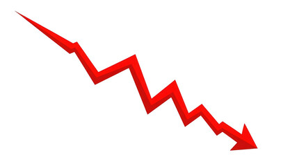 Red jagged arrow graph shows significant decline on a black canvas
