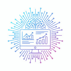 Brain with computer monitor displaying business charts and graphs