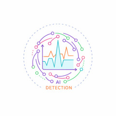 Fototapeta premium AI detection concept with colorful heartbeat lines and circuit board