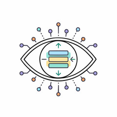 Stylized eye with colorful data flow and futuristic connections