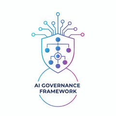 AI governance framework concept with shield and circuit design