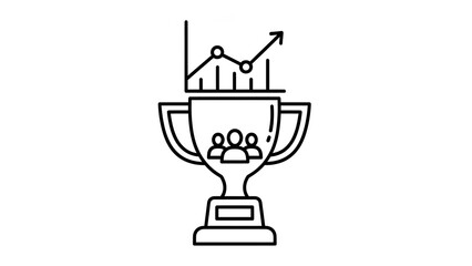 Business Growth Trophy with Teamwork and Upward Trend Graph Icon