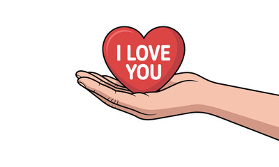 Hand Offering Red Heart with I Love You Text giving