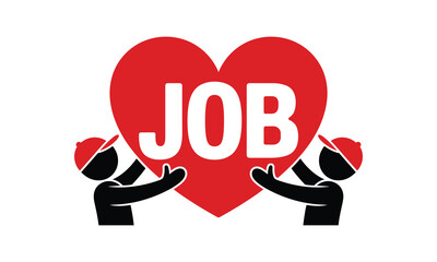 Two Silhouetted Figures Holding a Large Red Heart with the Word JOB