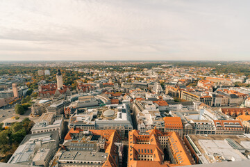 Obraz premium The drone aerial view of Leipzig, Germany. Leipzig is the largest city in the German federal state of Saxony