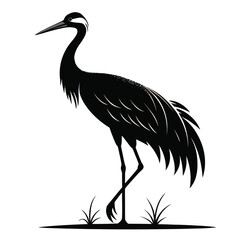 Obraz premium Black and white 2d vector illustration of a standing crane