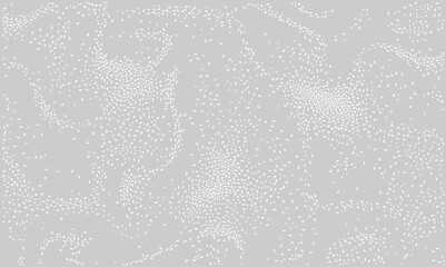 Abstract gray vector background with white scattered dots resembling biological cells or microscopic organisms. Digital noise texture concept for scientific data visualization or tech wallpaper.