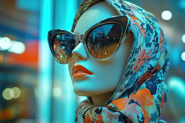female mannequin face with stylish colorful headscarf