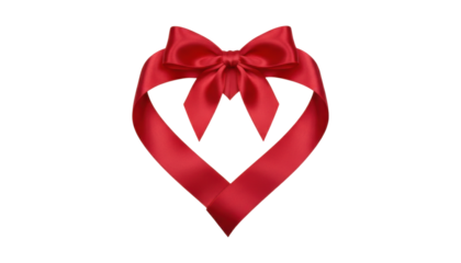 Beautiful red satin ribbon bow forms a romantic heart shape for Valentine's Day or anniversary celebrations, symbolizing love and affection with an elegant style