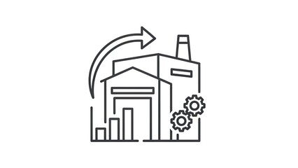 Factory production growth icon with gears and upward trend graph