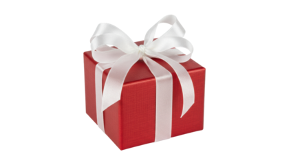 Beautiful red textured gift box with a white satin ribbon tied in a lovely bow, perfect for a special occasion like a birthday, anniversary, or holiday celebration