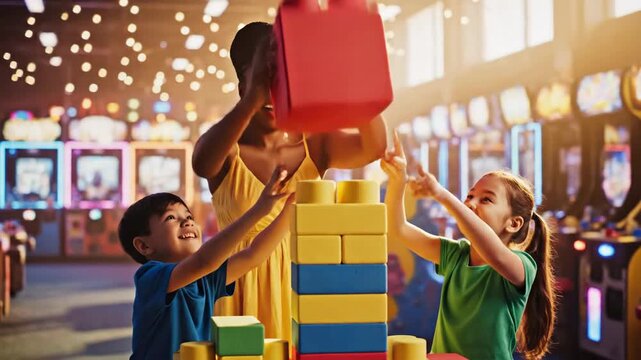 Joyful Family Fun - Building Memories with Giant Lego Blocks.