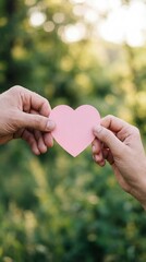 Valentine day love couple hold heart symbol  paper symbol happiness vertical concept