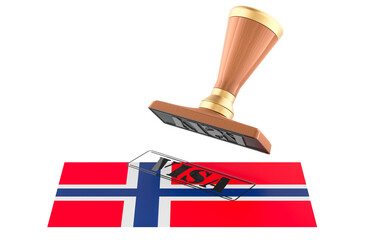 Norwegian visa stamp, wooden seal. 3D rendering