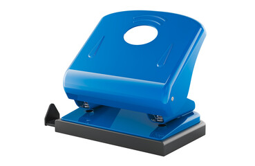 Hole punch office tool, blue paper puncher. 3D rendering