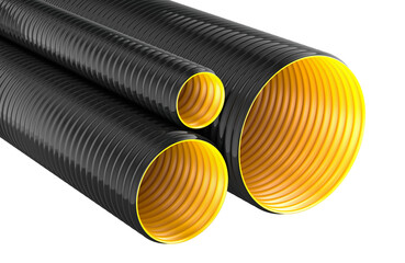 Corrugated plastic pipes bundle. 3D rendering