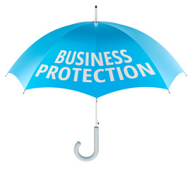 Business Protection, blue umbrella. 3D rendering